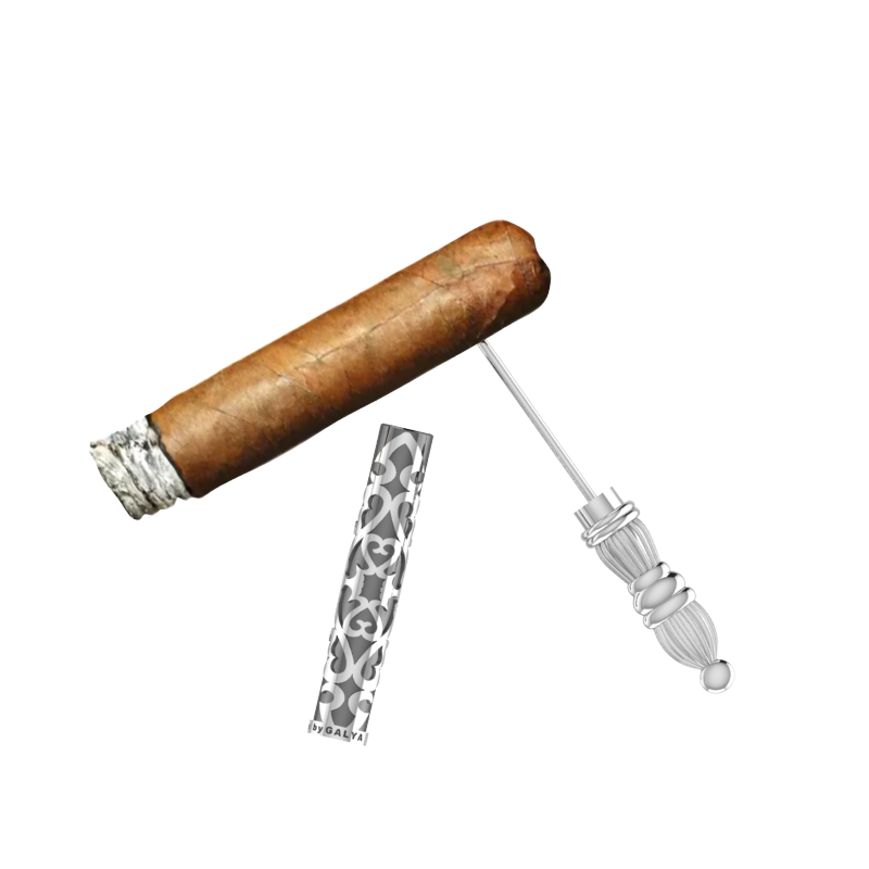Sterling Silver Cigar Pin — Floral Filigree Case | Handcrafted 925 Silver Cigar Draw Tool & Nubber | BY GALYA