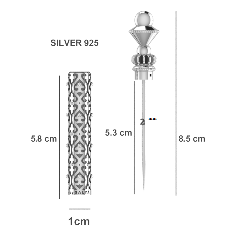 Luxury Sterling Silver Cigar Pin with Filigree Case 925 BY GALYA
