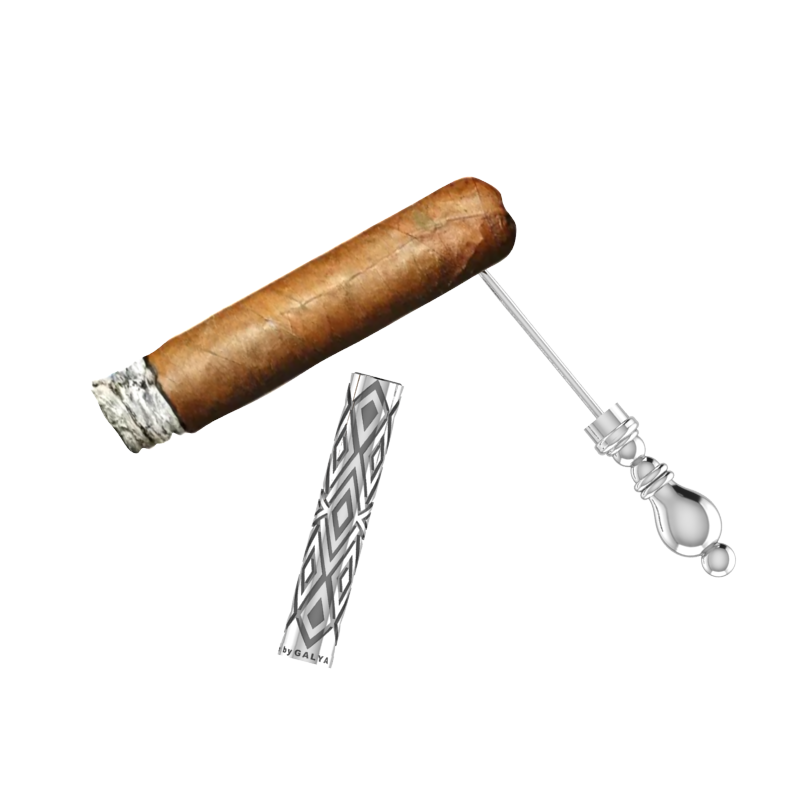 Sterling Silver Cigar Pin — Diamond Lattice Case | Handcrafted 925 Silver Cigar Draw Tool & Nubber | BY GALYA