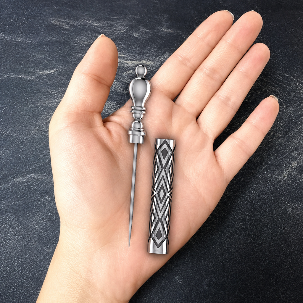 Sterling Silver Cigar Pin — Diamond Lattice Case | Handcrafted 925 Silver Cigar Draw Tool & Nubber | BY GALYA