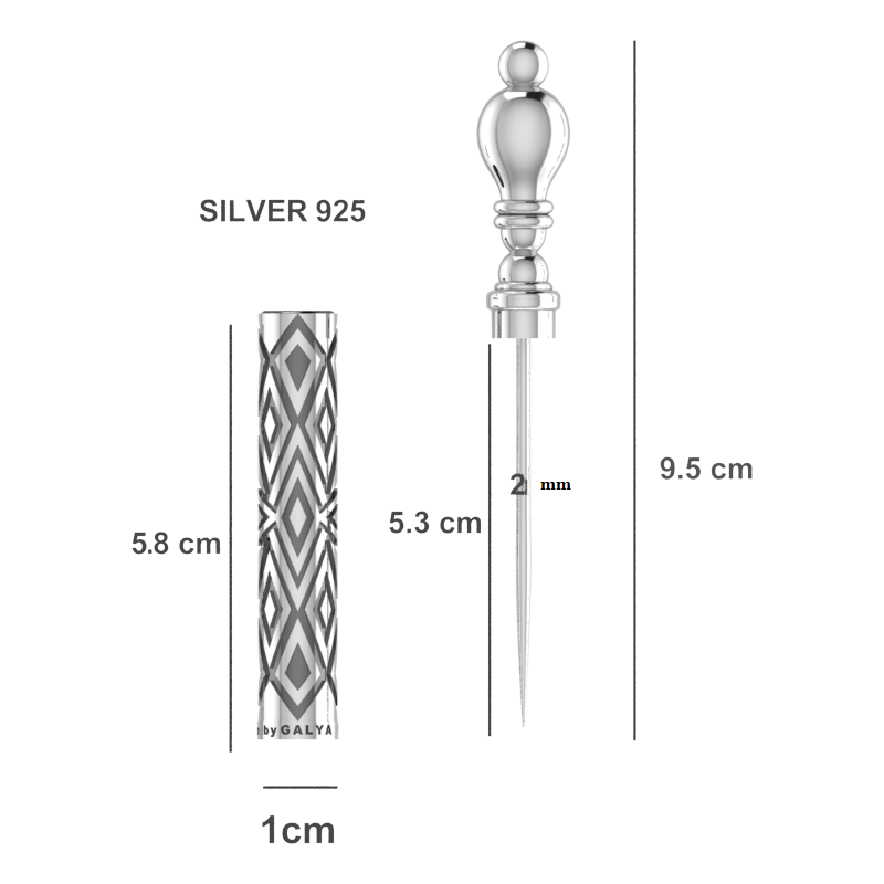 Sterling Silver Cigar Pin — Diamond Lattice Case | Handcrafted 925 Silver Cigar Draw Tool & Nubber | BY GALYA
