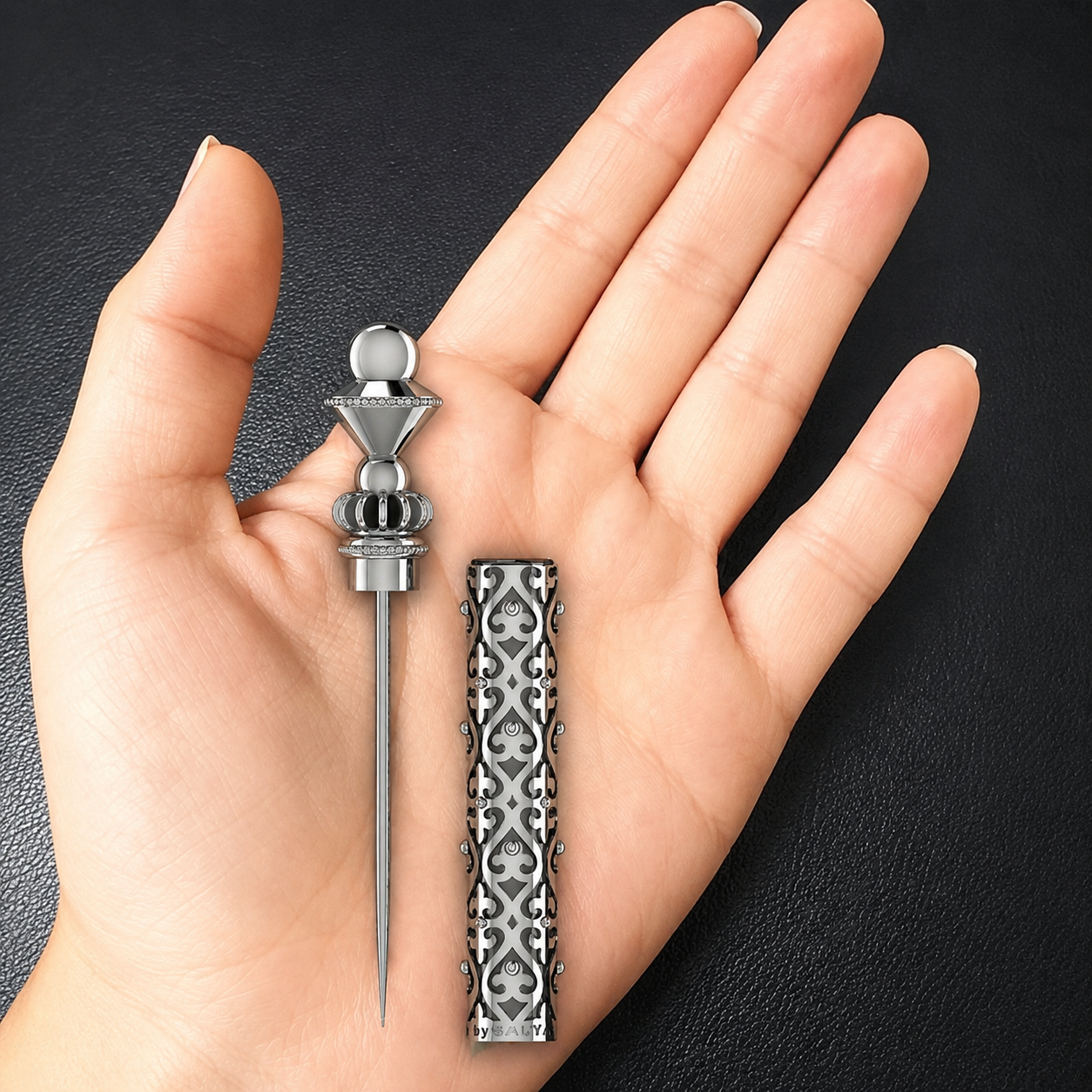 Luxury Sterling Silver Cigar Pin with Filigree Case 925 BY GALYA