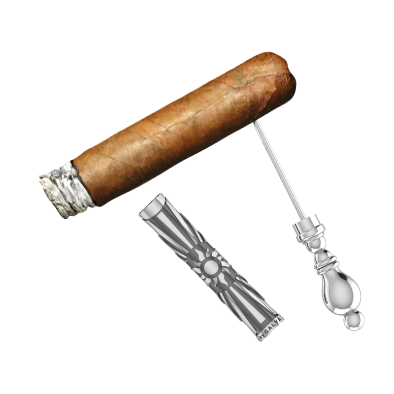 Sterling Silver Cigar Pin — Sun & Moon Filigree Case | Handcrafted 925 Silver Cigar Draw Tool & Nubber | BY GALYA