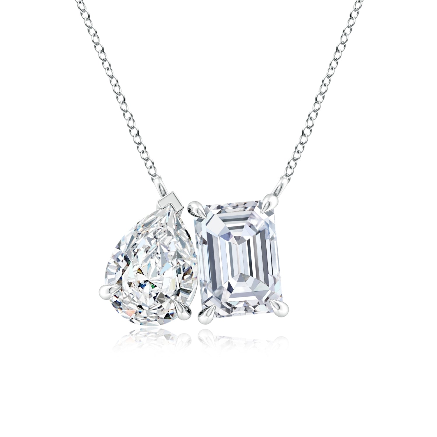 AGI Certified Lab-Grown Emerald-Cut & Pear Diamond Two-Stone Pendant