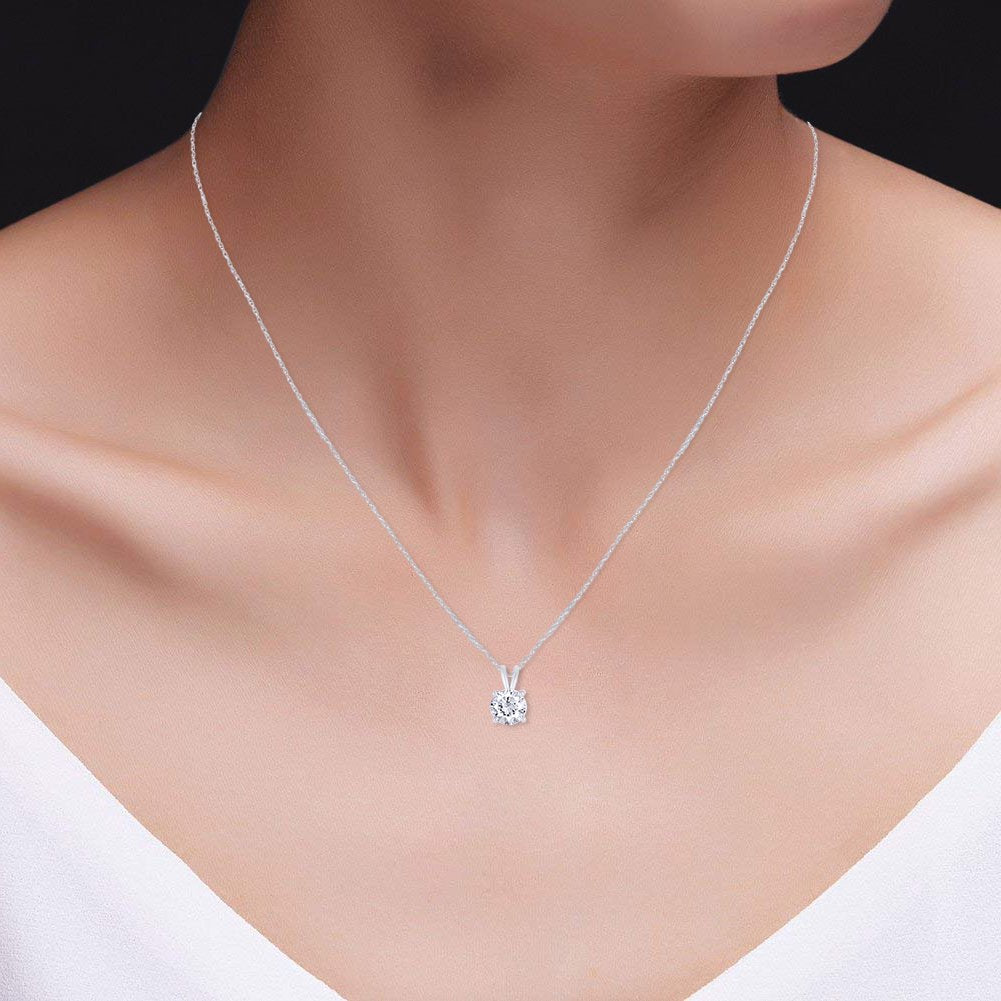 1.50 Ctw Round Lab Grown Diamond Pendant Necklace in 14K Gold – F