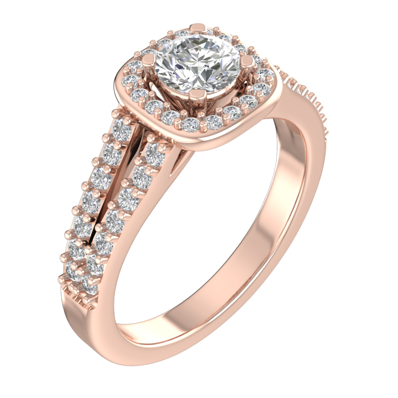 Round Halo Ring with Double-Row Shoulders – 3D Model