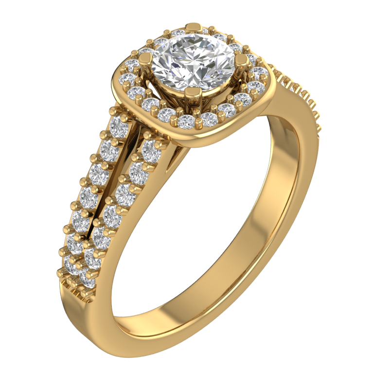 Round Halo Ring with Double-Row Shoulders – 3D Model
