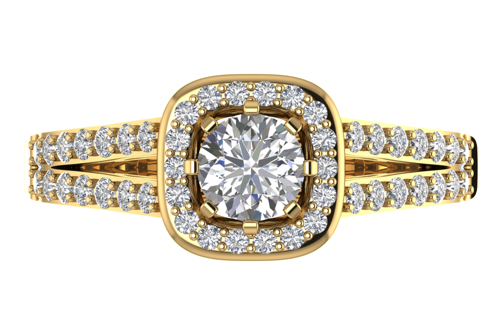 Round Halo Ring with Double-Row Shoulders – 3D Model