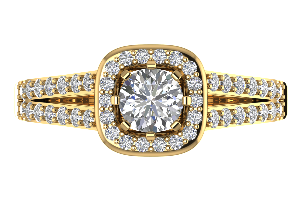 Round Halo Ring with Double-Row Shoulders – 3D Model
