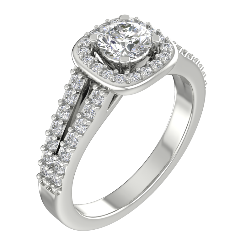 Round Halo Ring with Double-Row Shoulders – 3D Model