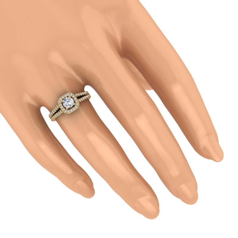 Round Halo Ring with Double-Row Shoulders – 3D Model