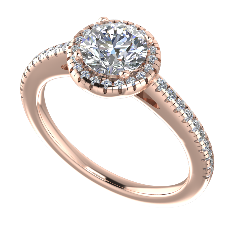 Round Halo Pavé Engagement Ring CAD Design – Digital Download