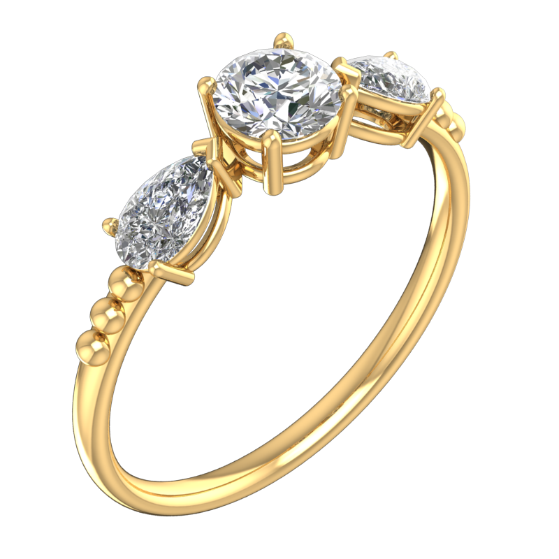 Three-Stone Pear & Round Ring – 3D Model