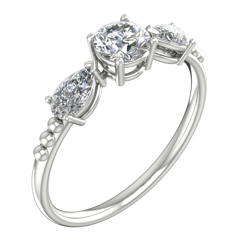 Three-Stone Ring with Round Center & Pear Side Stones | BY GALYA