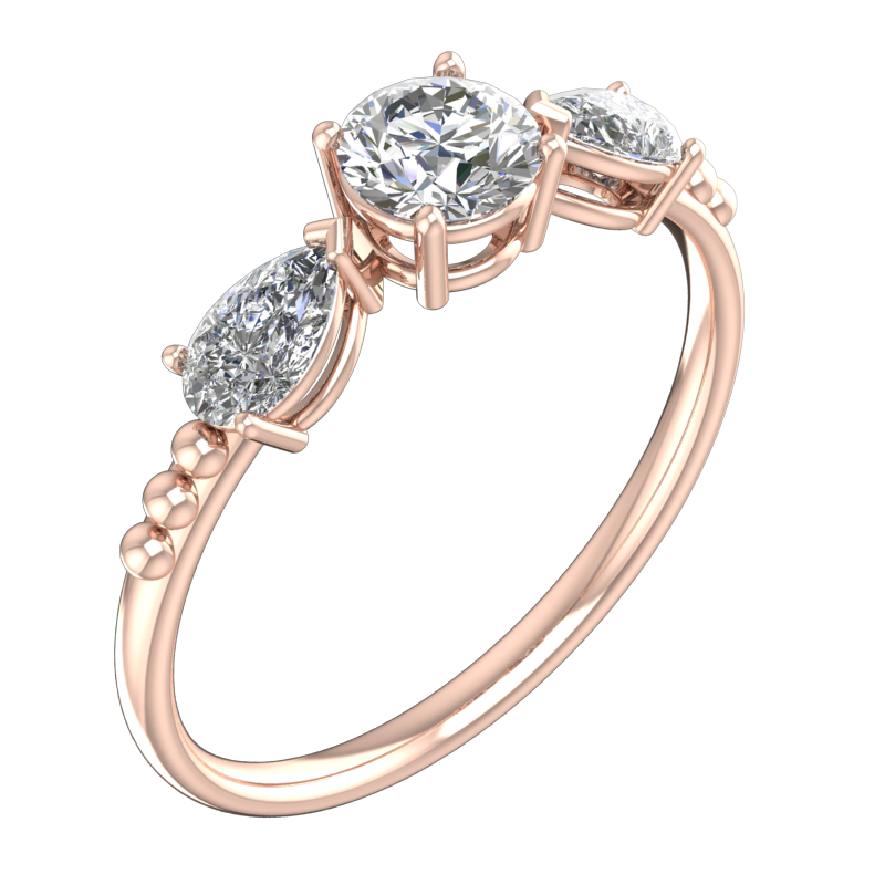 Three-Stone Pear & Round Ring – 3D Model