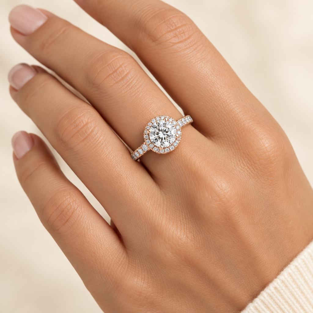 Round Halo Pavé Engagement Ring CAD Design – Digital Download