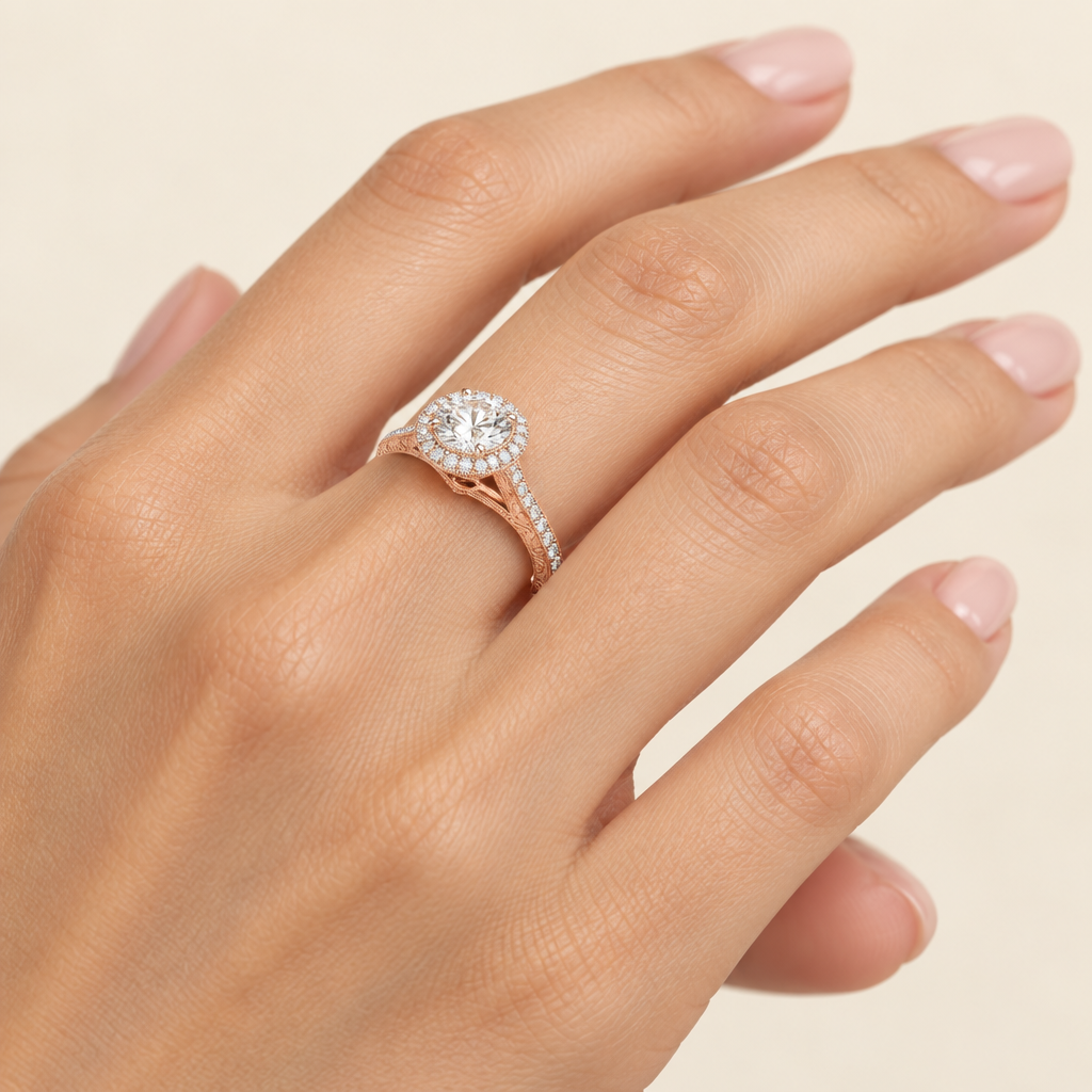 Vintage Engraved Halo Engagement Ring CAD Design – Digital Download
