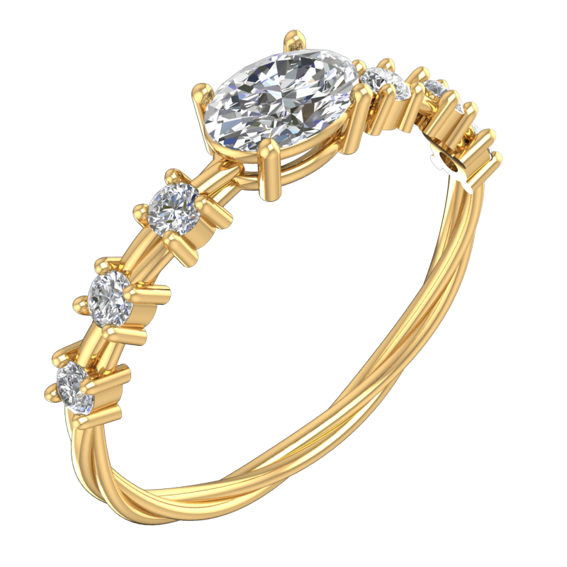 Oval Center Ring with Round Side Stones – 3D Model