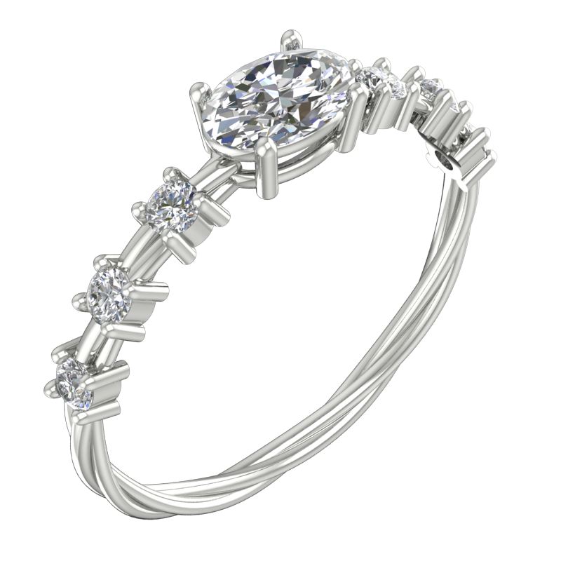 Oval Center Ring with Round Side Stones – 3D Model