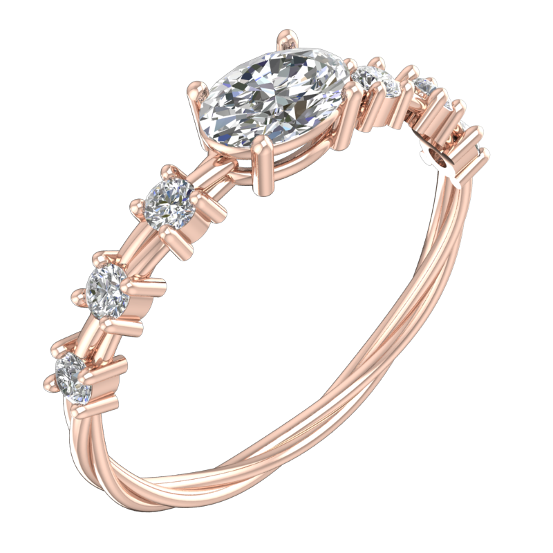 Oval Center Ring with Round Side Stones – 3D Model