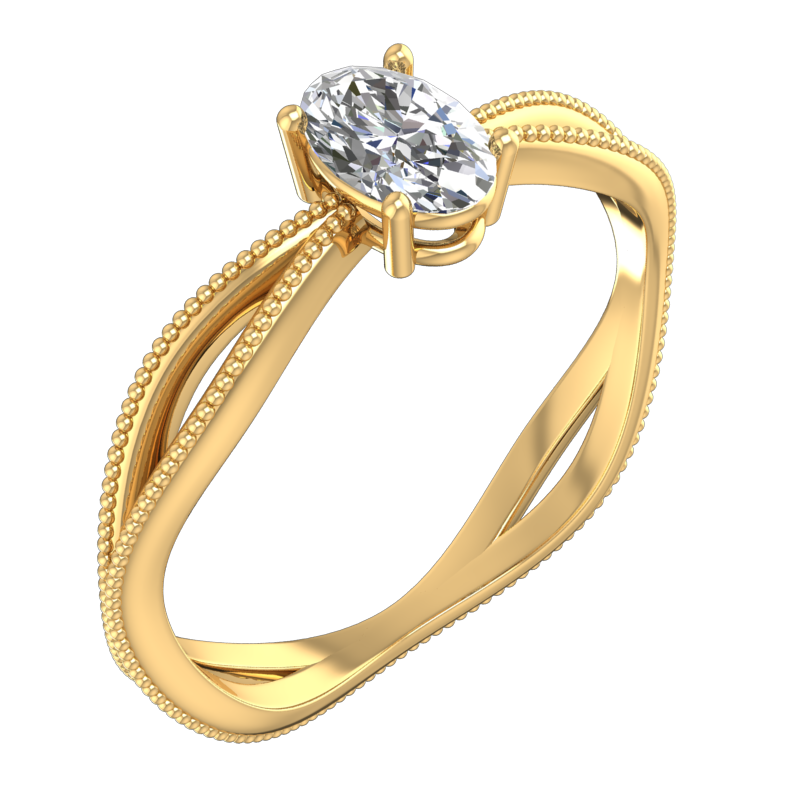 Beaded Split-Shank Oval Solitaire Ring – 3D Model