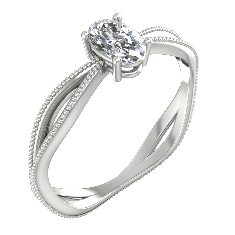 Beaded Split-Shank Oval Solitaire Ring – 3D Model
