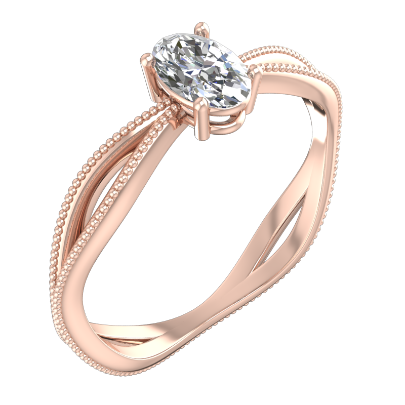 Beaded Split-Shank Oval Solitaire Ring – 3D Model