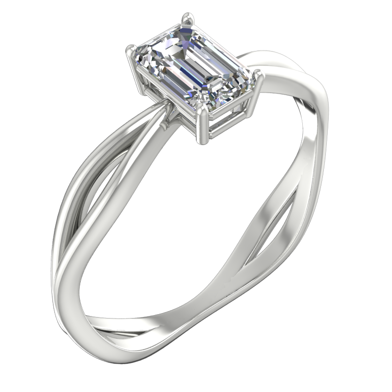 Split-Shank Emerald-Cut Solitaire Ring – 3D Model