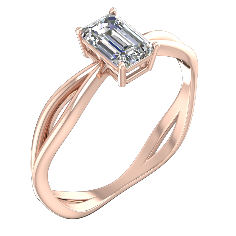 Split-Shank Emerald-Cut Solitaire Ring – 3D Model
