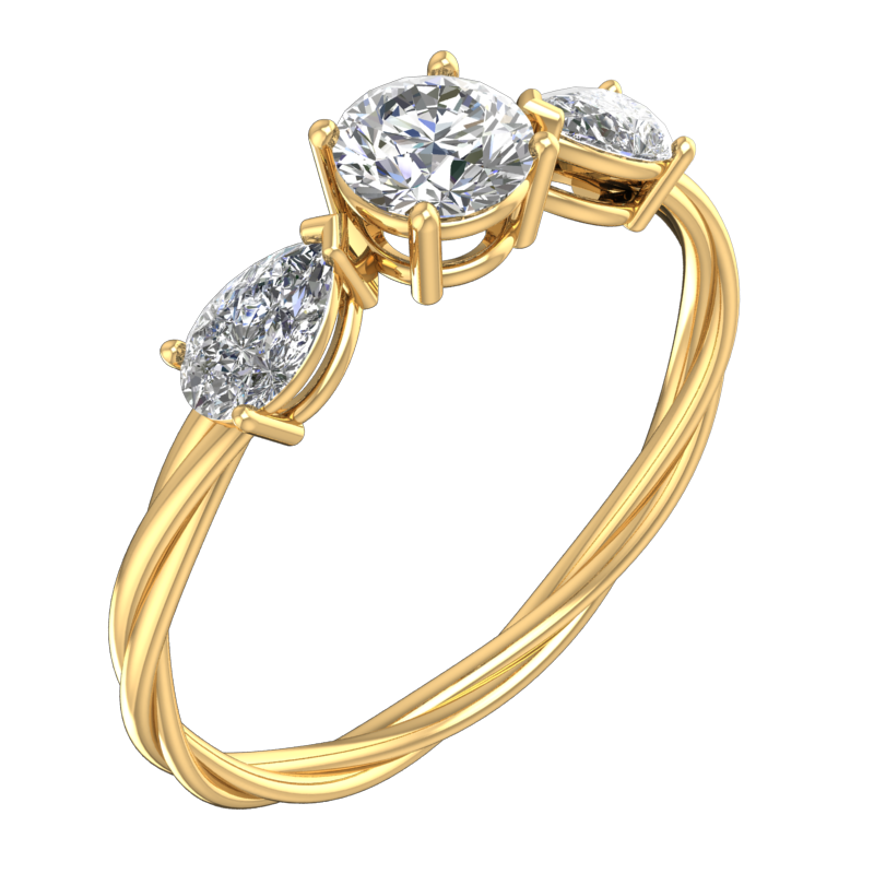 Raised Three-Stone Ring with Pear Sides – 3D Model