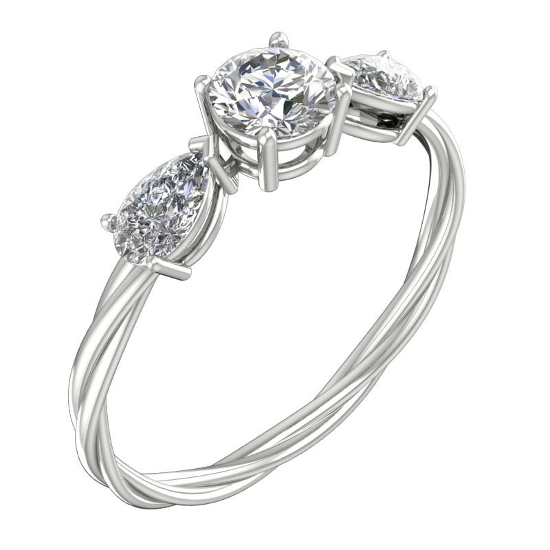 Raised Three-Stone Ring with Pear Sides – 3D Model