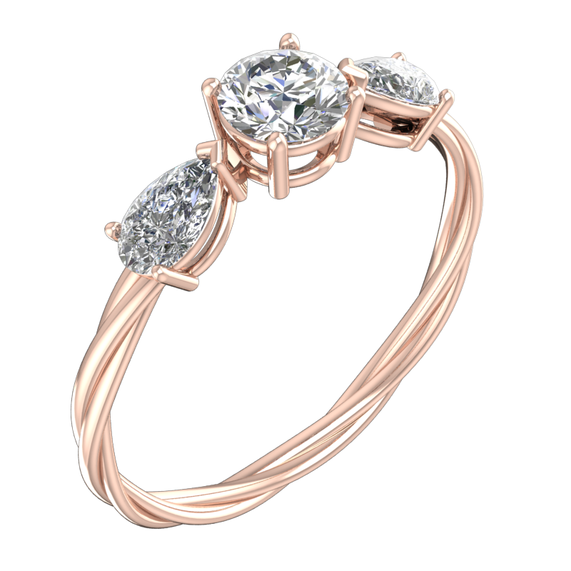 Raised Three-Stone Ring with Pear Sides – 3D Model