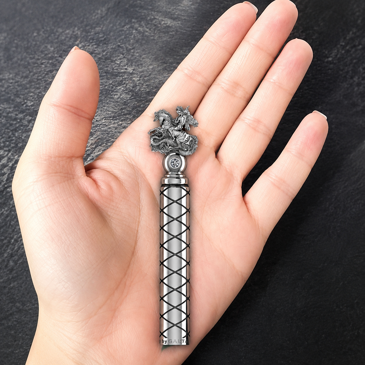 Sterling Silver Cigar Pin — Saint George & Dragon | 2 Lab Diamonds | Handcrafted 925 Silver Cigar Draw Tool & Nubber | BY GALYA