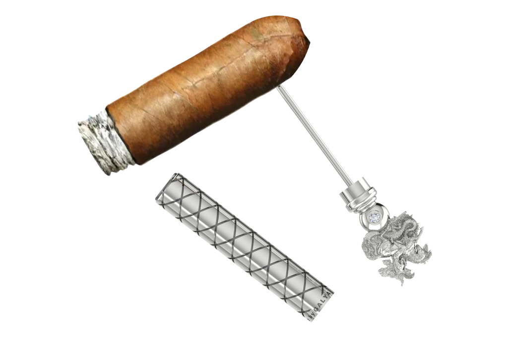 Sterling Silver Cigar Pin — Saint George & Dragon | 2 Lab Diamonds | Handcrafted 925 Silver Cigar Draw Tool & Nubber | BY GALYA
