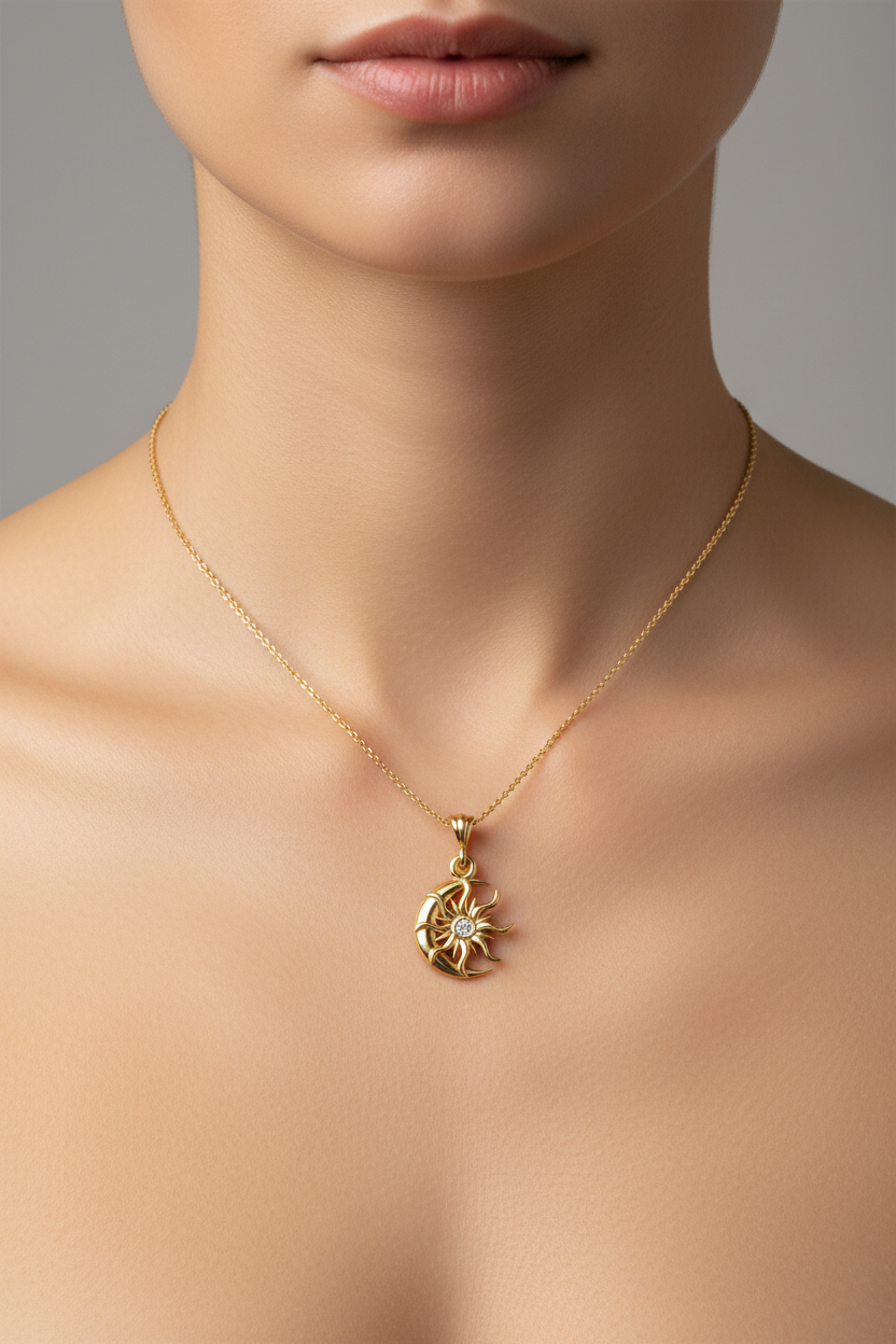 Sun Moon Necklace on Model